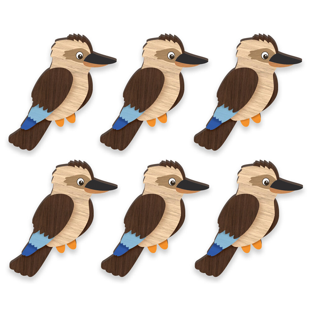LMD Kookaburra Handmade Animal Wood Ref Magnet Fridge Kitchen Home Decor (6 Pieces)