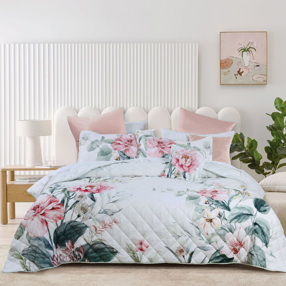 Bianca Coleraine Poly Bedspread Pillowcase Set White Floral