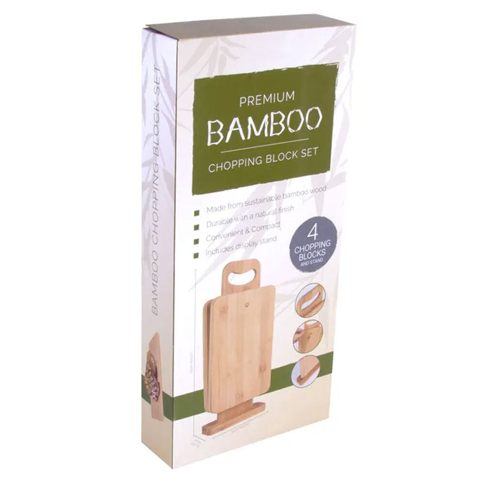 Unbranded Bamboo 22x14cm Chopping Block/Cutting Board Set w/ Display Stand Brown (4 Pieces) — image 2