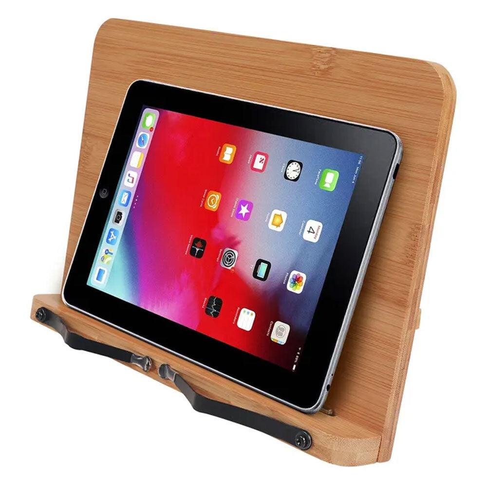 Unbranded Bamboo 28x20cm Adjustable Stand Holder Organiser Rack for Book/iPad Tablet Brown