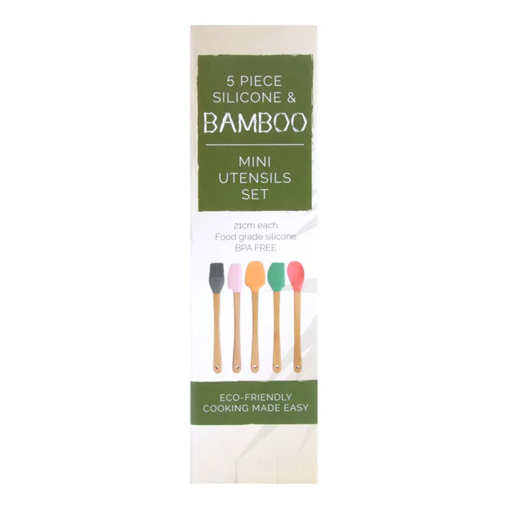 Unbranded Mini 21cm Silicone & Bamboo Utensils Set Basting Brush/Spatula/Spoonula (5 Pieces) — image 3