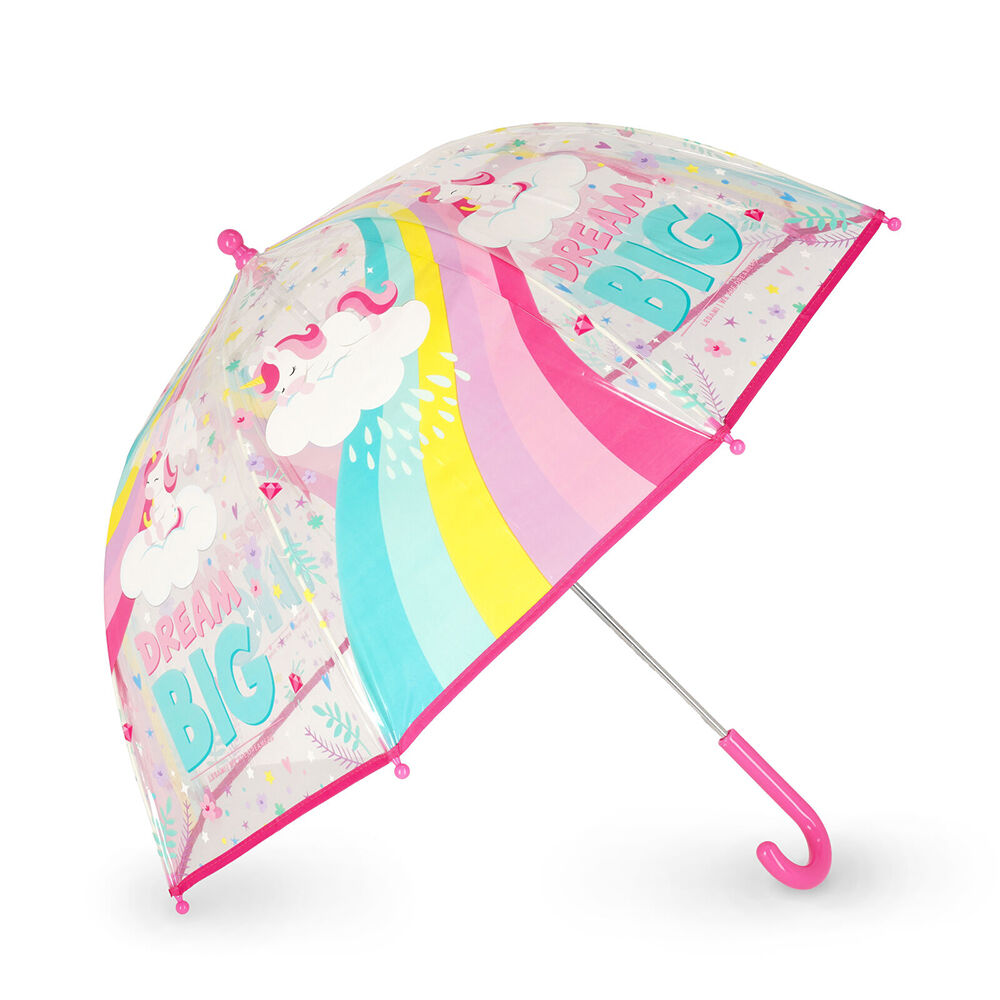 Legami Clear/Pink Wind-Resistant Dome Umbrella Kids/Children - Wind-Resistant Kids/Children Clear/Pink Unicorn