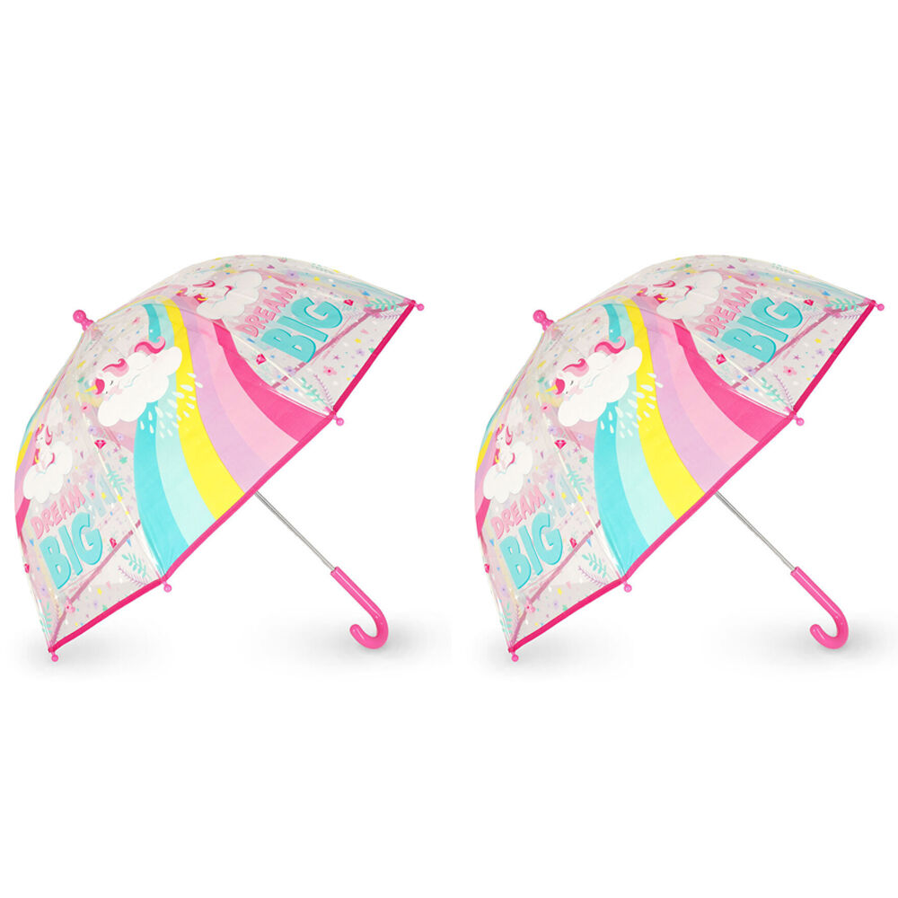 Legami Wind-Resistant Dome Umbrella Kids/Children Clear/Pink Unicorn (2 Pack)