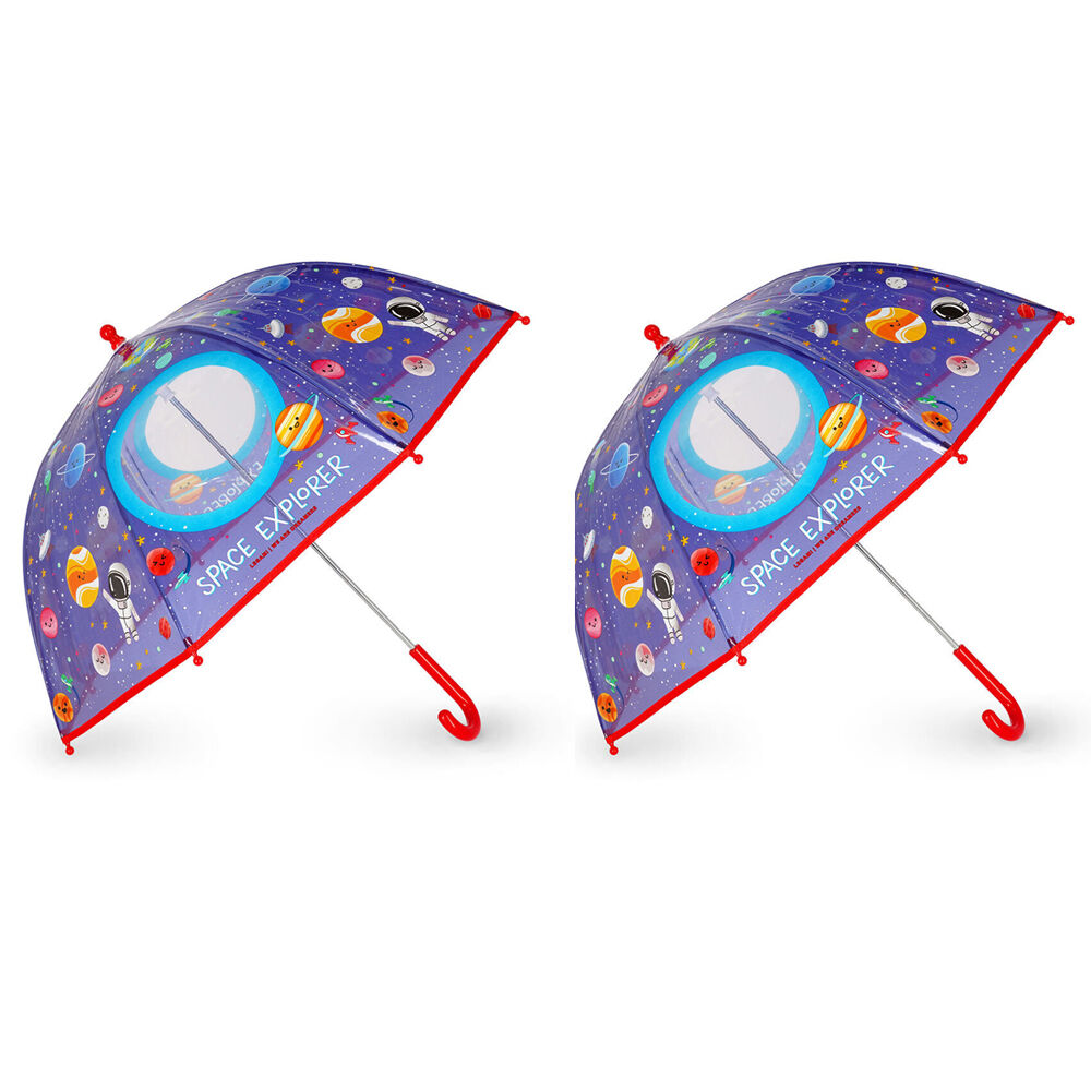 Legami Wind-Resistant Dome Umbrella Kids/Children Clear/Blue Space (2 Pack)