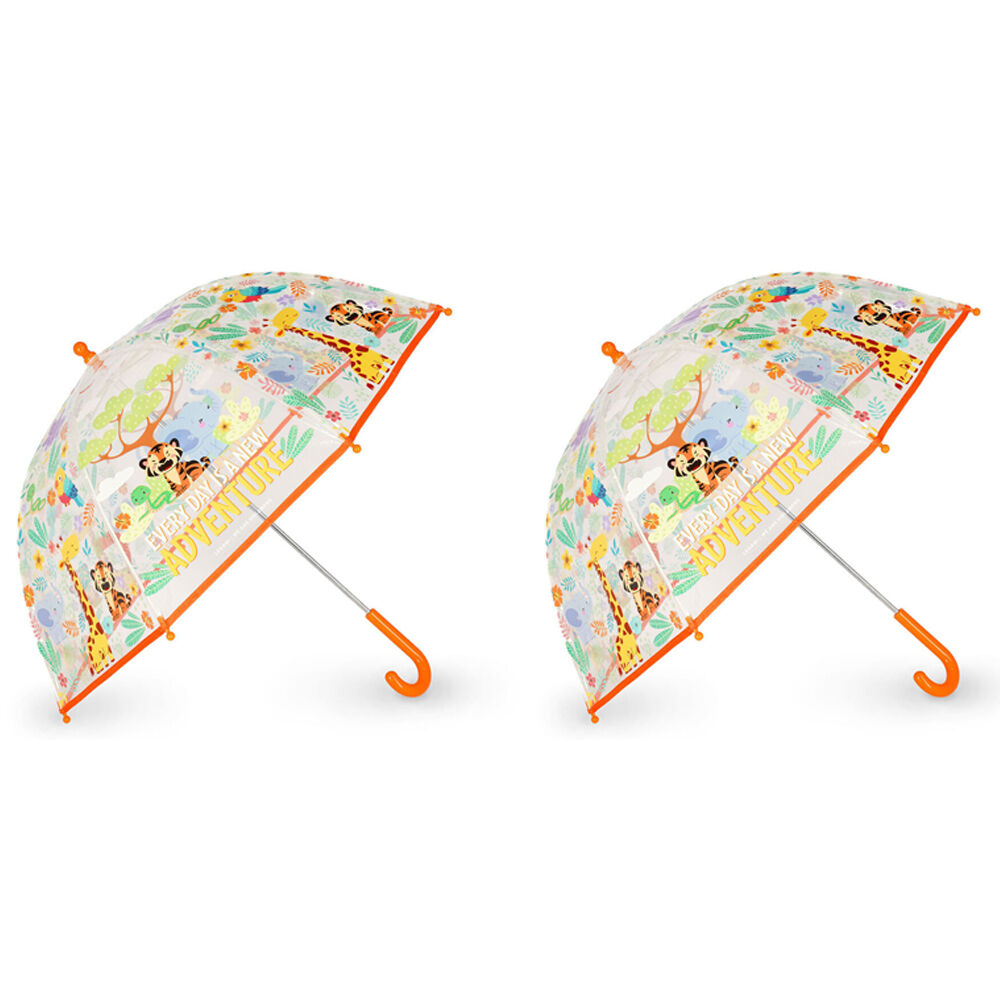 Legami Wind-Resistant Dome Umbrella Kids/Children Clear/Orange Jungle (2 Pack)