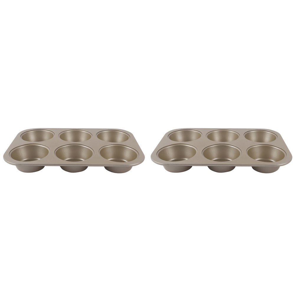 Urban Kitchen Rose Gold 6 Cup Muffin Tray Premium Bakeware Muffins 32x22cm (2 Pack)