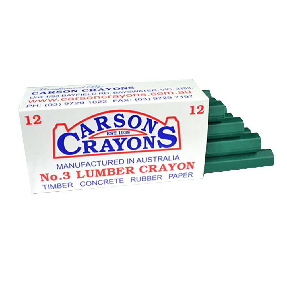 Carson No.3 Timber/Concrete/Rubber/Paper Builders Marking Crayons Green (12 Pack)