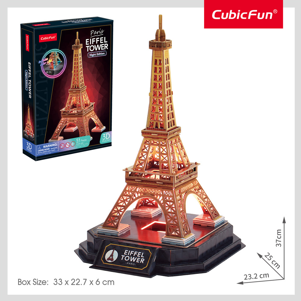 Cubic Fun CubicFun Eiffel Tower Night Edition 3D Puzzle Interactive Building Toy 3y+ (51 Pieces) — image 2