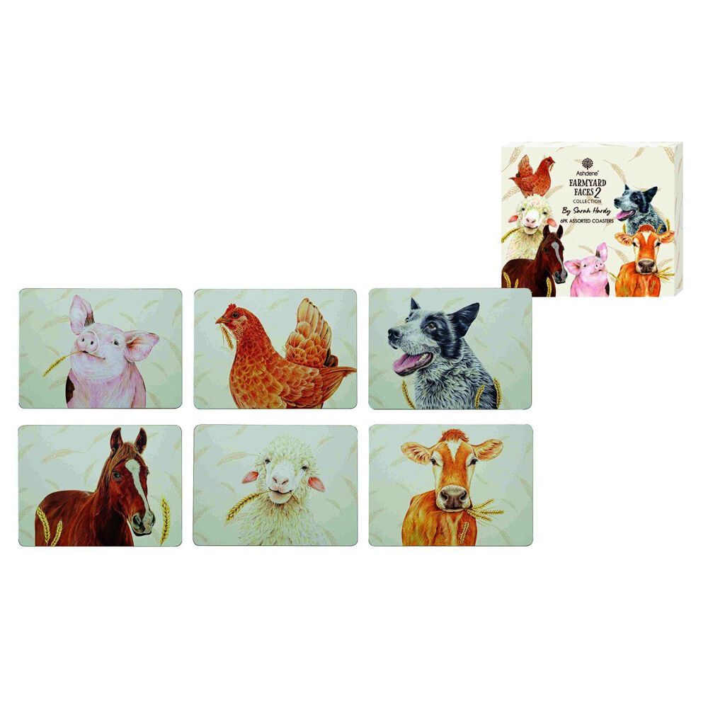 Ashdene Farmyard Faces 2 Cup Mug Drinking Mat Coaster 11x9.7cm (6 Pieces) — image 2