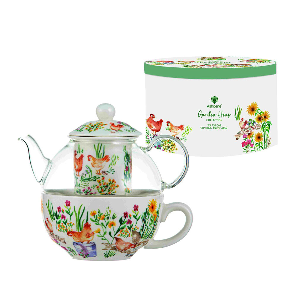 Ashdene 480ml Garden Hens Glass Top Tea For One Teapot Cup w/ Infuser — image 2