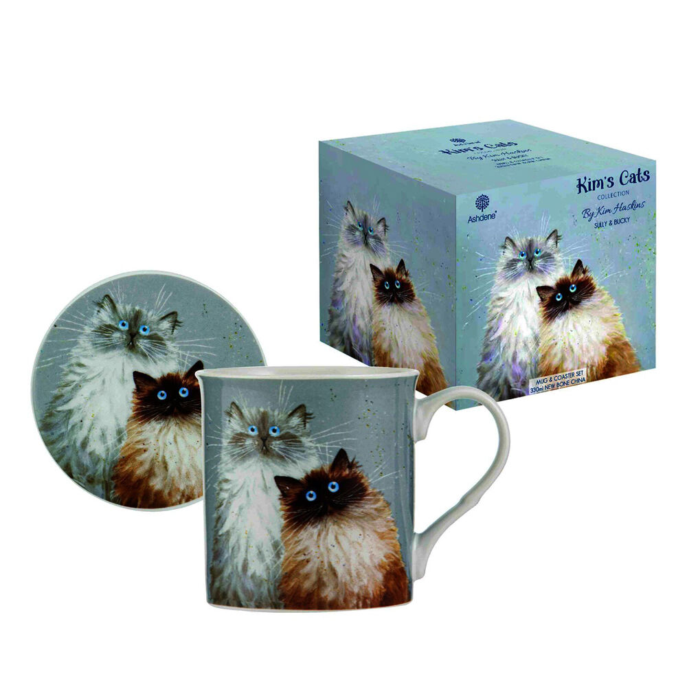 Ashdene Kim's Cats Sully & Bucky New Bone China Mug Coaster Set 330ml Blue (2 Pack) — image 3