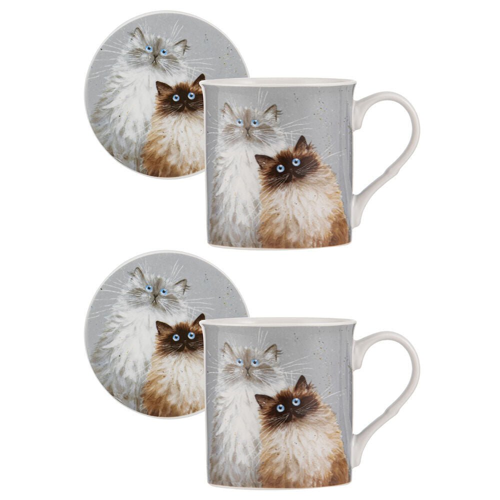 Ashdene Kim's Cats Sully & Bucky New Bone China Mug Coaster Set 330ml Blue (2 Pack)