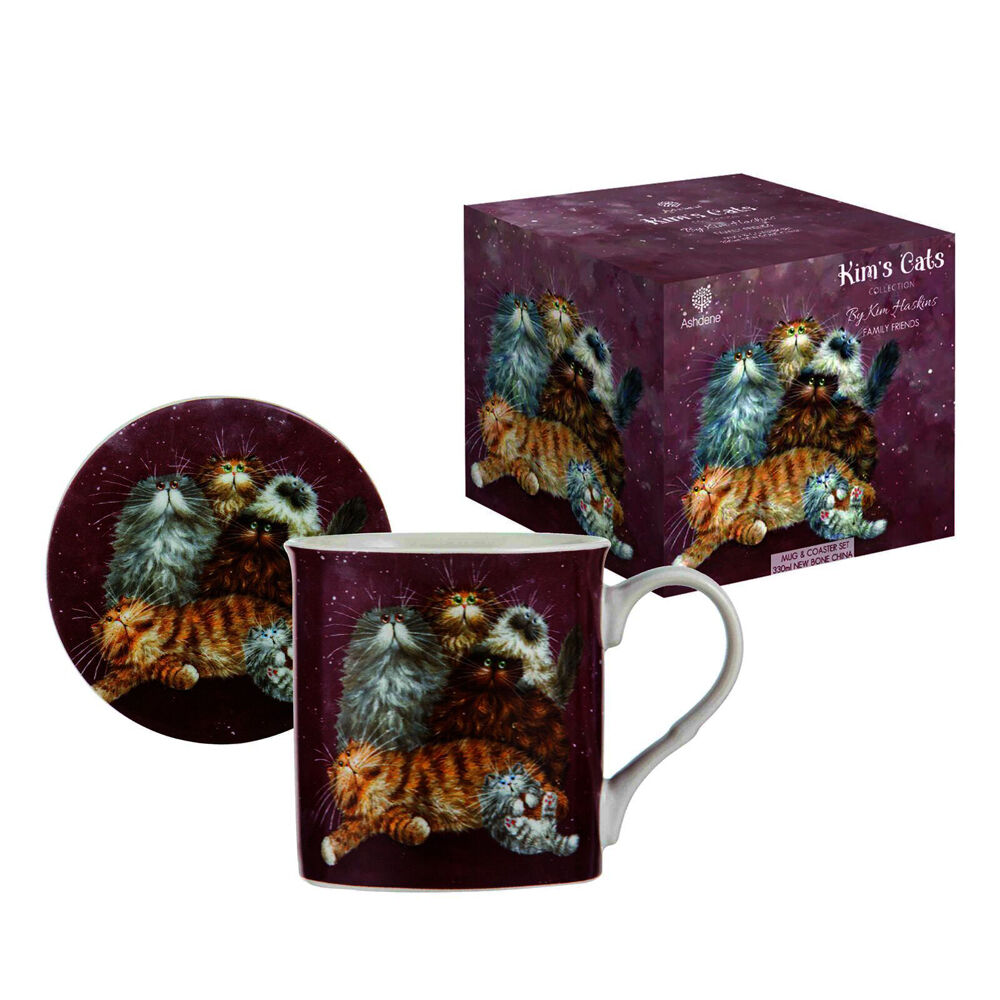 Ashdene Kim's Cats Friends Family New Bone China Mug & Coaster Set 330ml Red (2 Pack) — image 3