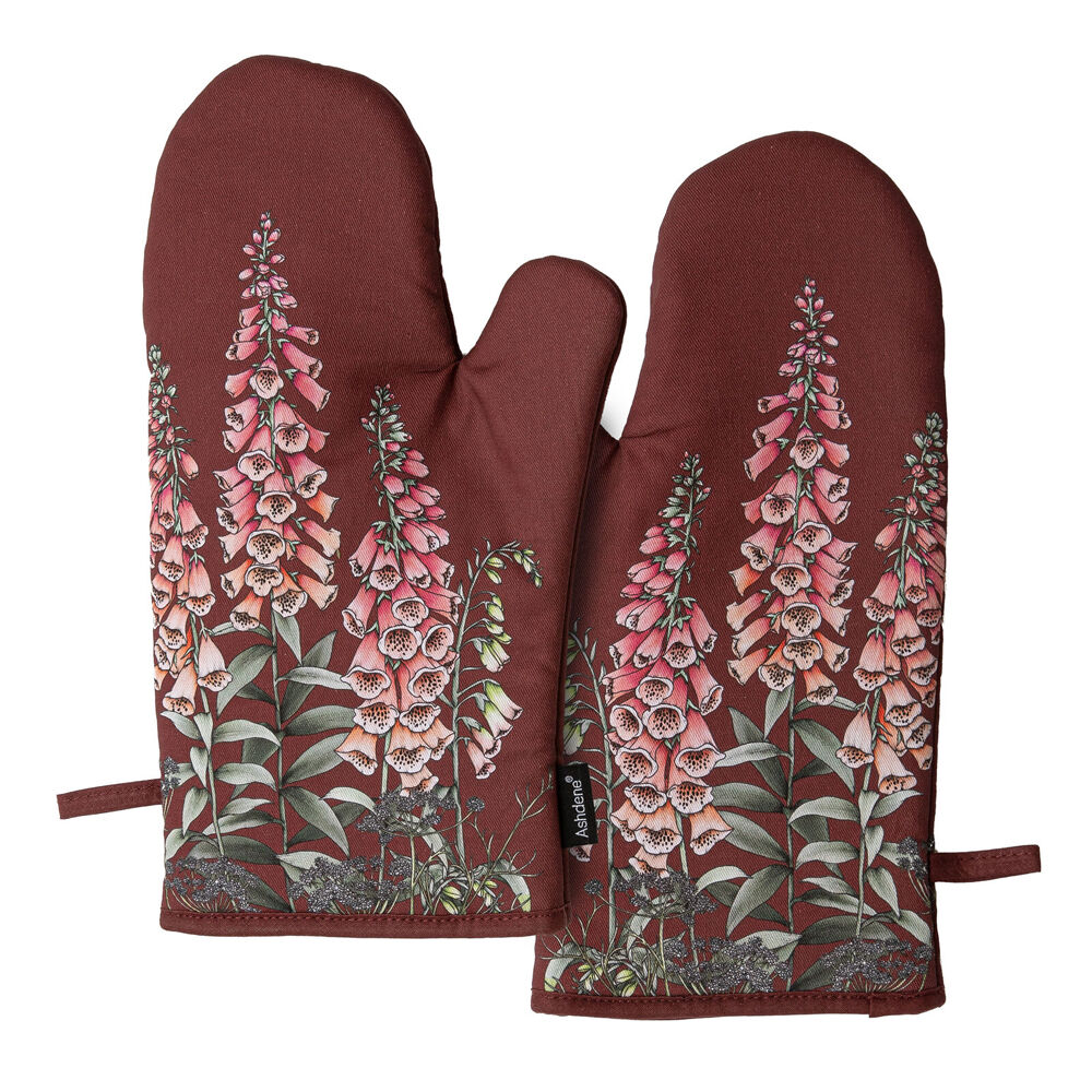 Ashdene Secret Garden Kitchen Gloves Oven Mitts Pot Holder 19.5x33cm (2 Pieces) — Maroon
