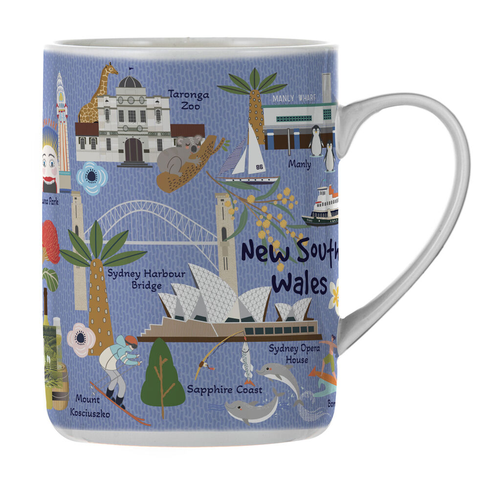 Ashdene Blue 370ml Land Down Under NSW Bone China Drinking Mug