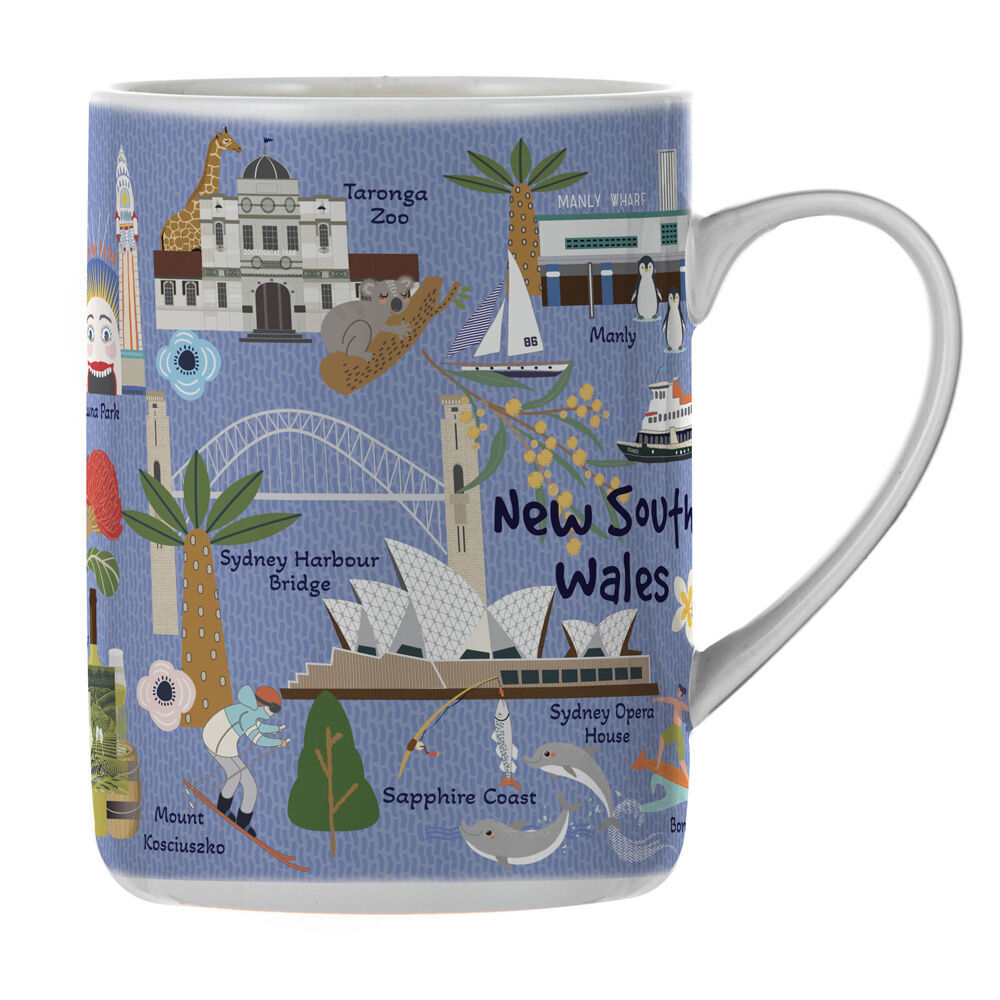 Ashdene Land Down Under NSW Bone China Drinking Mug Blue 370ml (2 Pack) — image 2