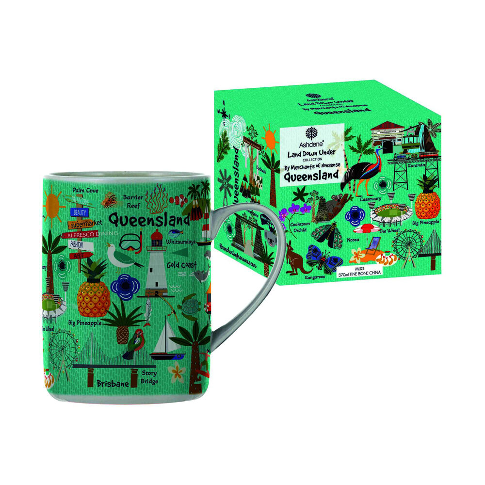Ashdene Blue 370ml Land Down Under Qld Bone China Drinking Mug — image 2