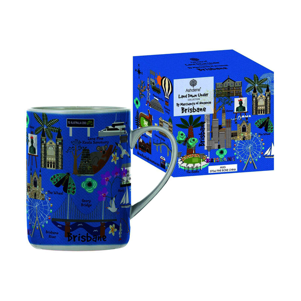 Ashdene Blue 370ml Land Down Under Brisbane Bone China Drinking Mug — image 2