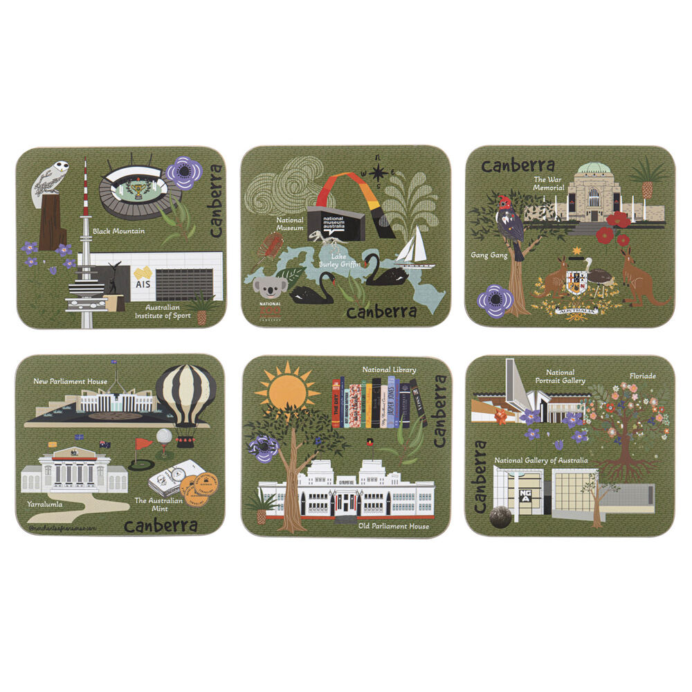 Ashdene Land Down Under Canberra Cork Drinking Mat Coaster 11x9.7cm (6 Pieces)