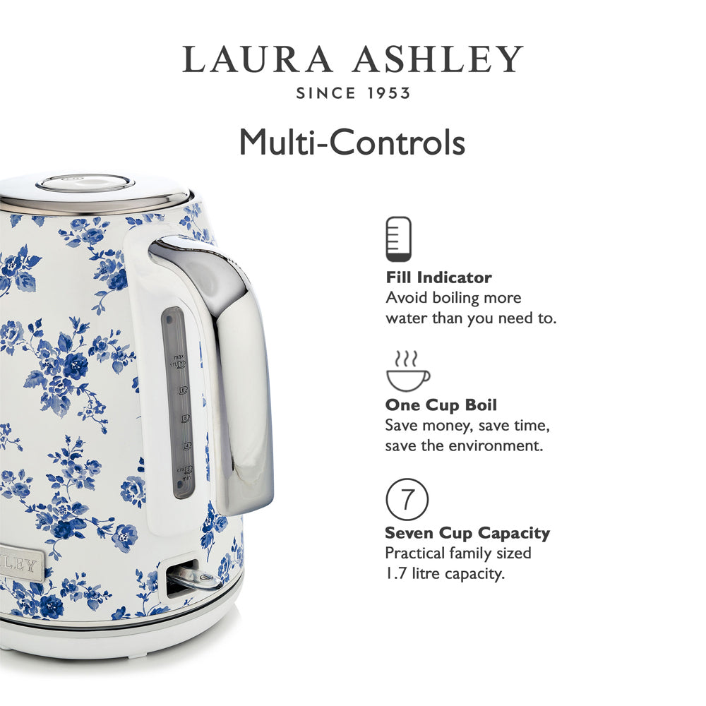 Laura Ashley Electric 1.7L Jug Kettle Stainless Steel Water Boiler China Rose — image 2