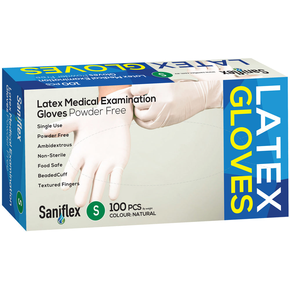 Saniflex Latex Powder Free Gloves Natural S Home cleaning Work PPE (100 Pieces)