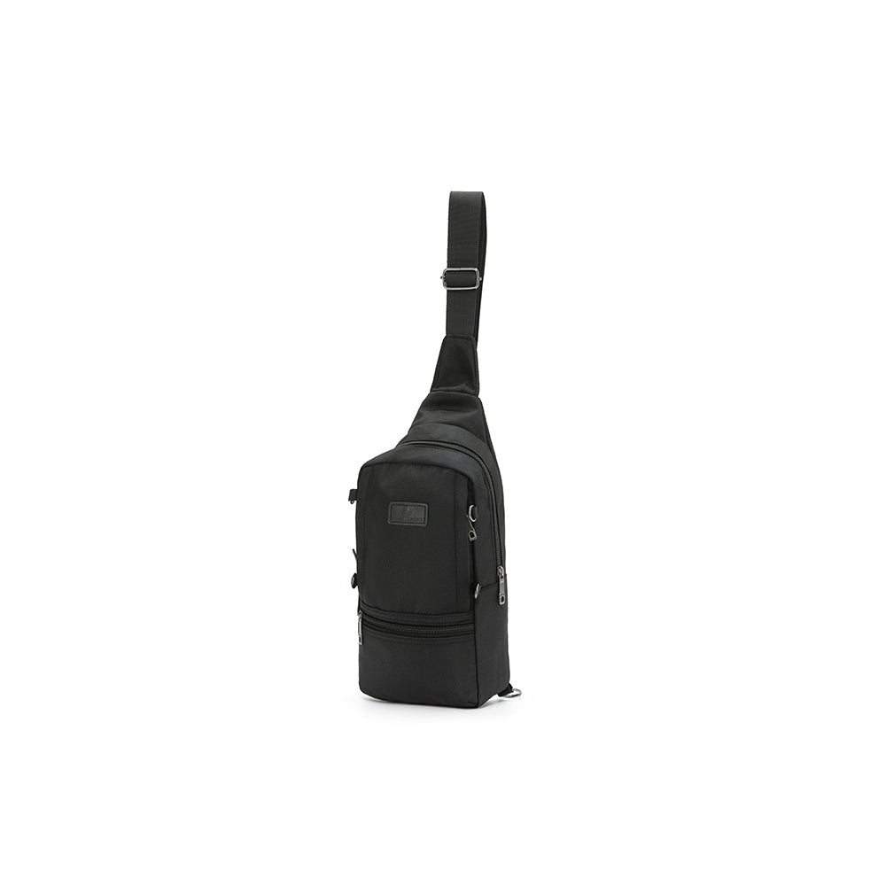 Louise Berry Louis Berry Canvas Mens Nylon Dual Zipper Shoulder Sling Bag 30x13cm Black