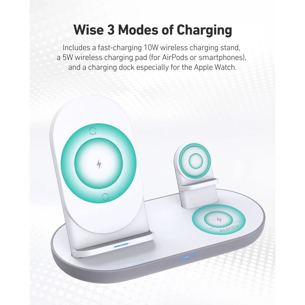 Aukey White 3 In 1 Aircore Series Wireless Stand Charging Station f/ Apple — image 2