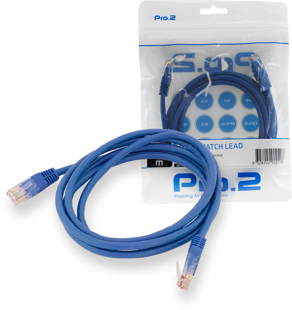 Pro2 Blue Pro2 2m CAT5e Patch Cable Network Ethernet Internet for PC MAC Router