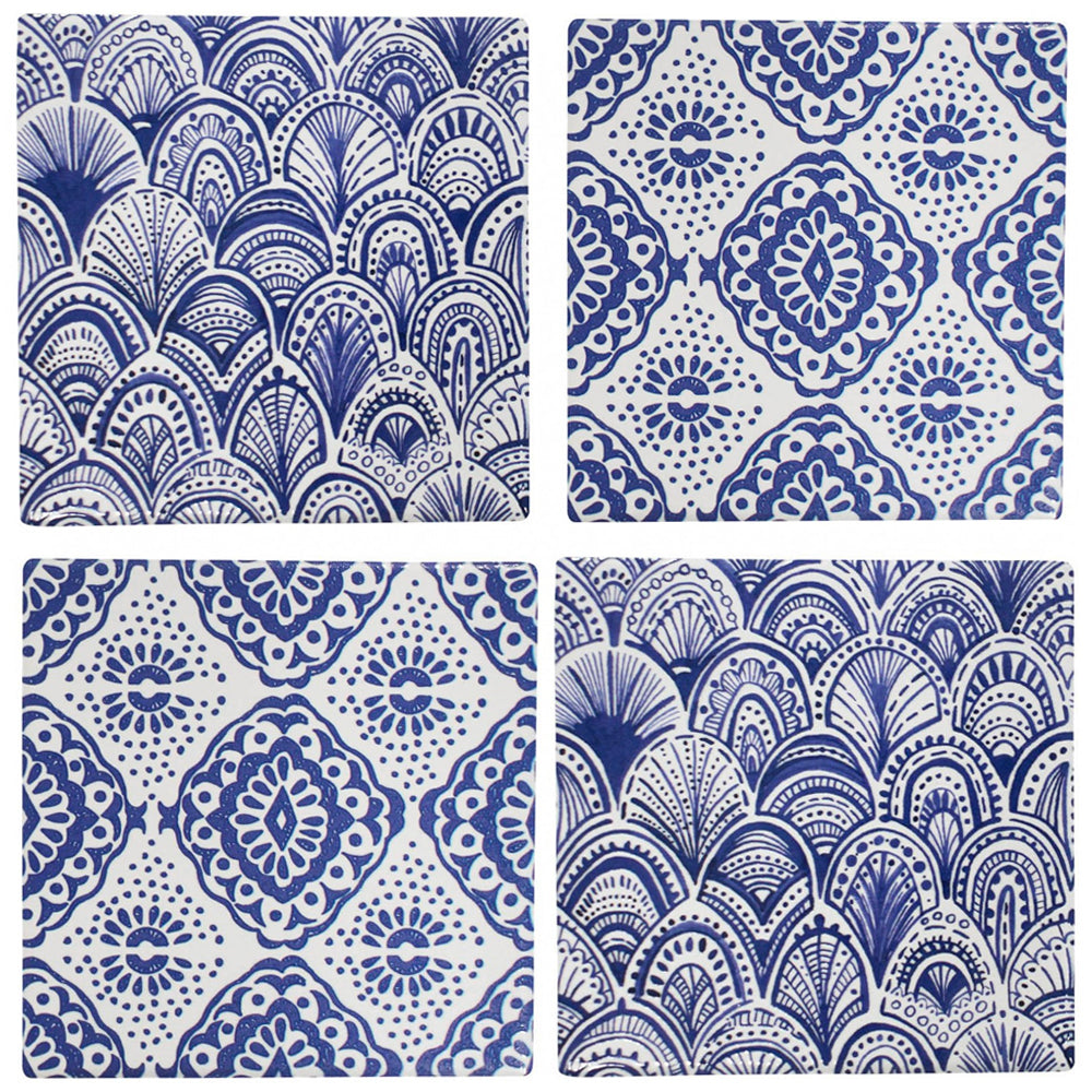 LVD 9.5cm Square Ceramic Tile Coffee Kitchen Table/Desk Coasters Sorrento Blue (4 Pieces)