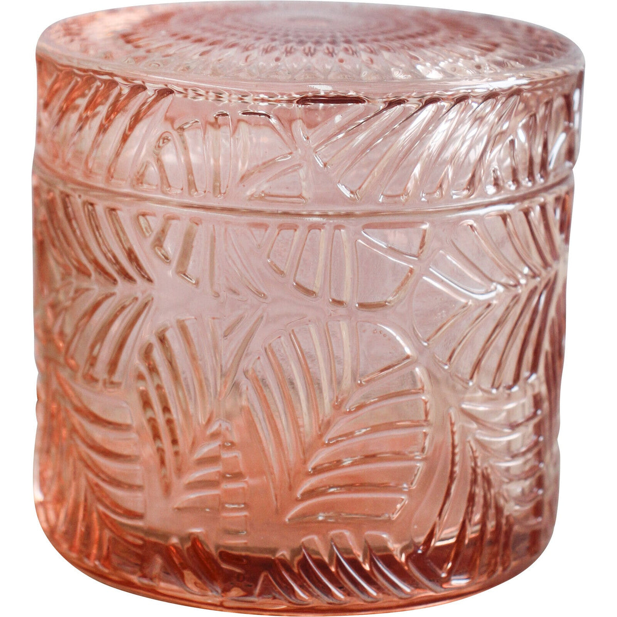 LVD Leaves Oasis Glass 9cm Trinket Storage w/ Lid Round Jewellery Organiser Pink (2 Pack)