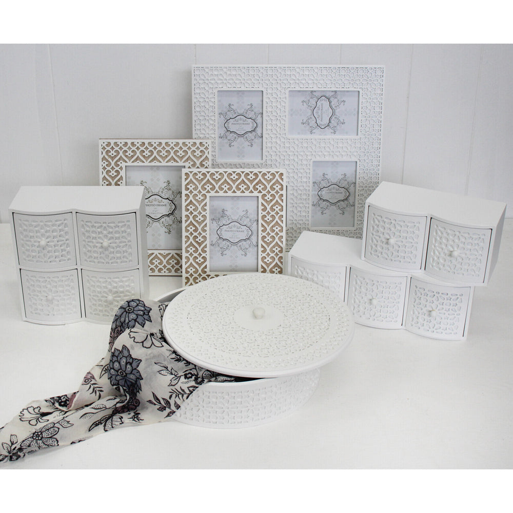 LVD MDF Ornate 4-Drawer 30cm Storage Accessory Square Organiser White