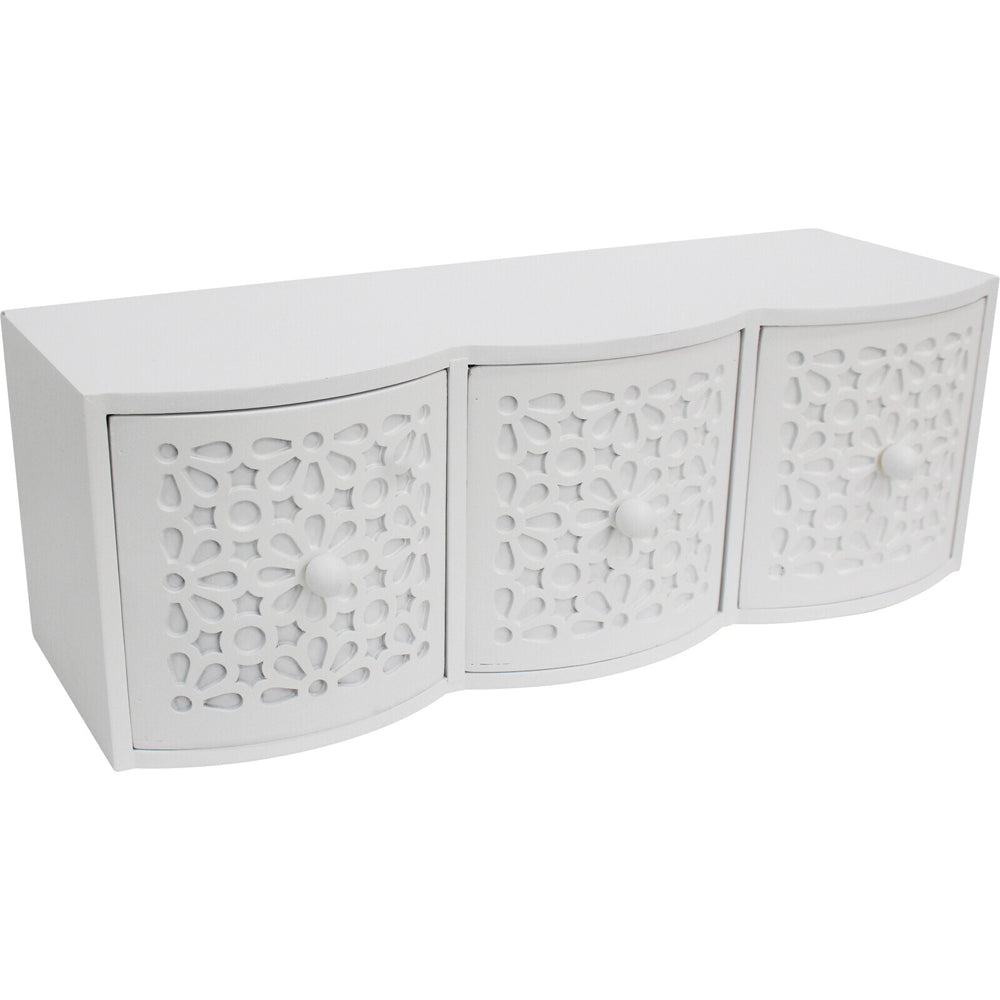 LVD MDF Ornate 3-Drawer 32.5cm Storage Accessory Rect Organiser White
