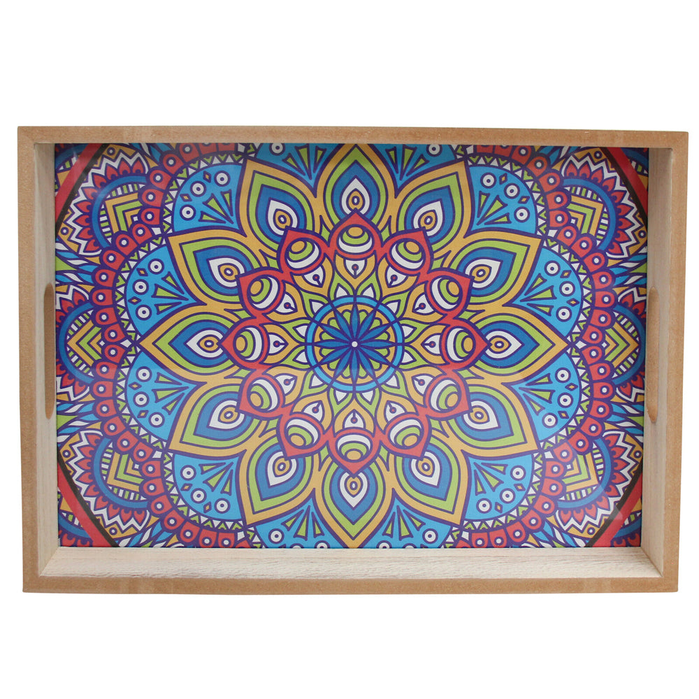 LVD Decorative MDF/Glass 40/35cm Food Serving Tray w/ Handles Storage Rectangle (2 Pieces) — image 2