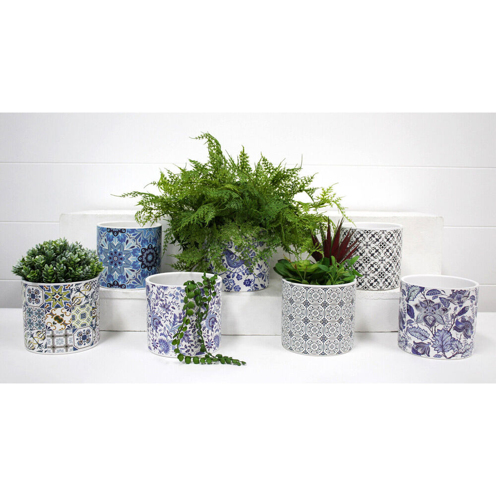 LVD 13x12cm Blue/White Ceramic Decorative Indoor Planter Pot Mykonos — image 2