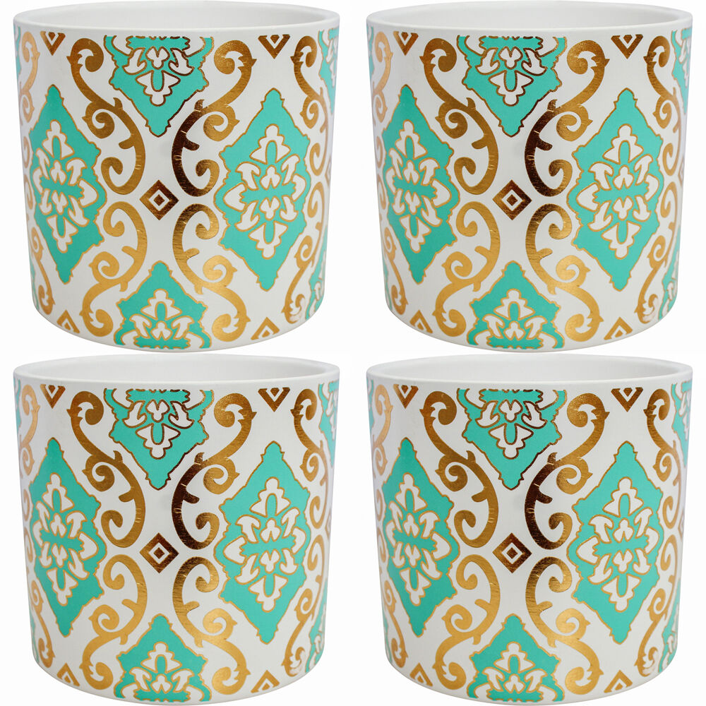 LVD Ceramic Decorative Indoor Planter Pot Indie 13x12cm Gold/Turquoise (4 Pack)