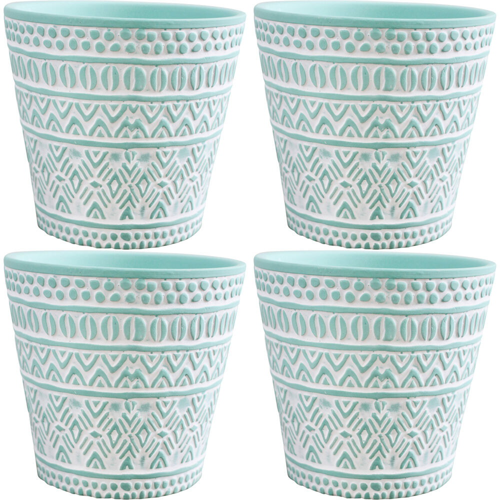LVD Ceramic Decorative Indoor Planter Pot Tribal 3 13x12cm Mint Green (4 Pack)
