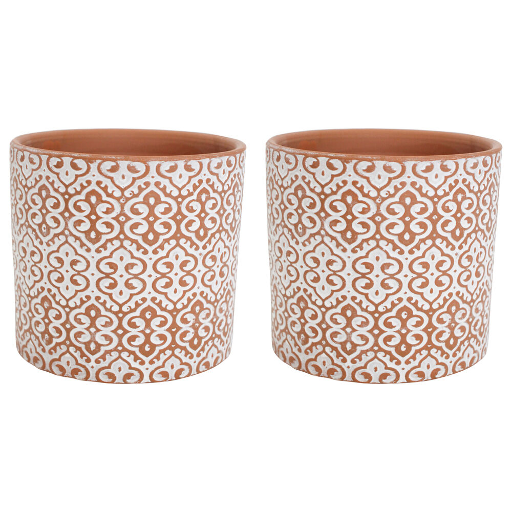 LVD Terracotta Ceramic Decorative Planter Scroll 13.5x12.5cm Coffee (2 Pack)
