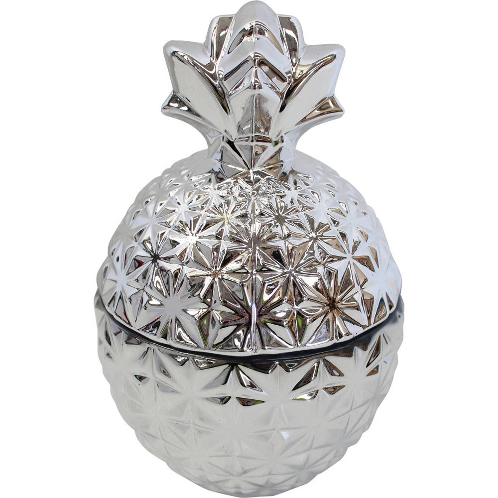 LVD Pine Glass Trinket Box Storage Home Tabletop Decor Round 14cm Silver