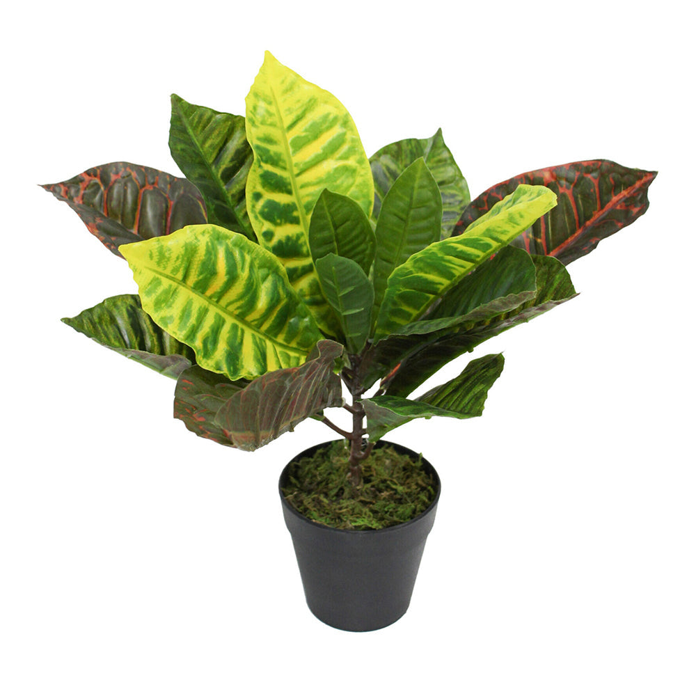 LVD Potted 38cm Plastic Croton Faux/Fake Artificial Plant Home Garden Decor Green