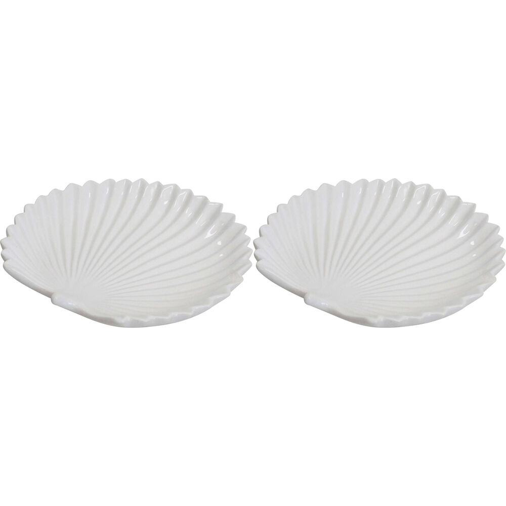 LVD Palm Ceramic Plate Trinket Dish/Jewellery Holder Decor Small 15cm White (2 Pack)