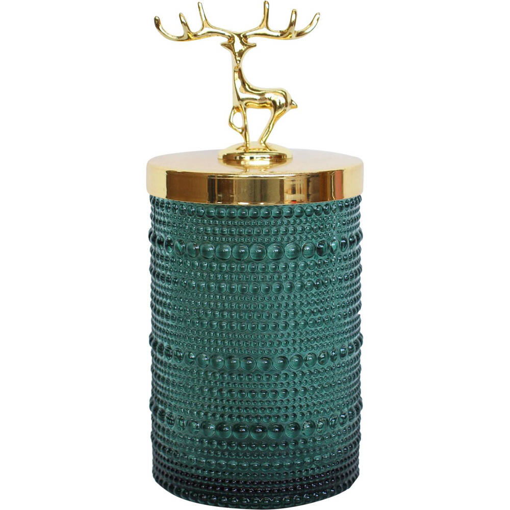 LVD Glass Reindeer Trinket Box Storage Home/Room Tabletop Decor 18cm Jungle