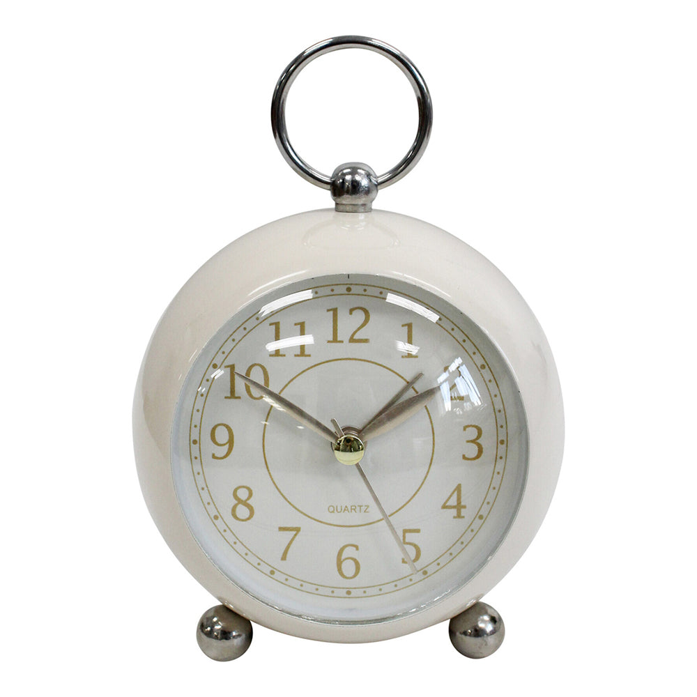 LVD Round Metal Glass Petite 13cm Alarm Clock Bedside Analogue Home Desk Decor Ivory