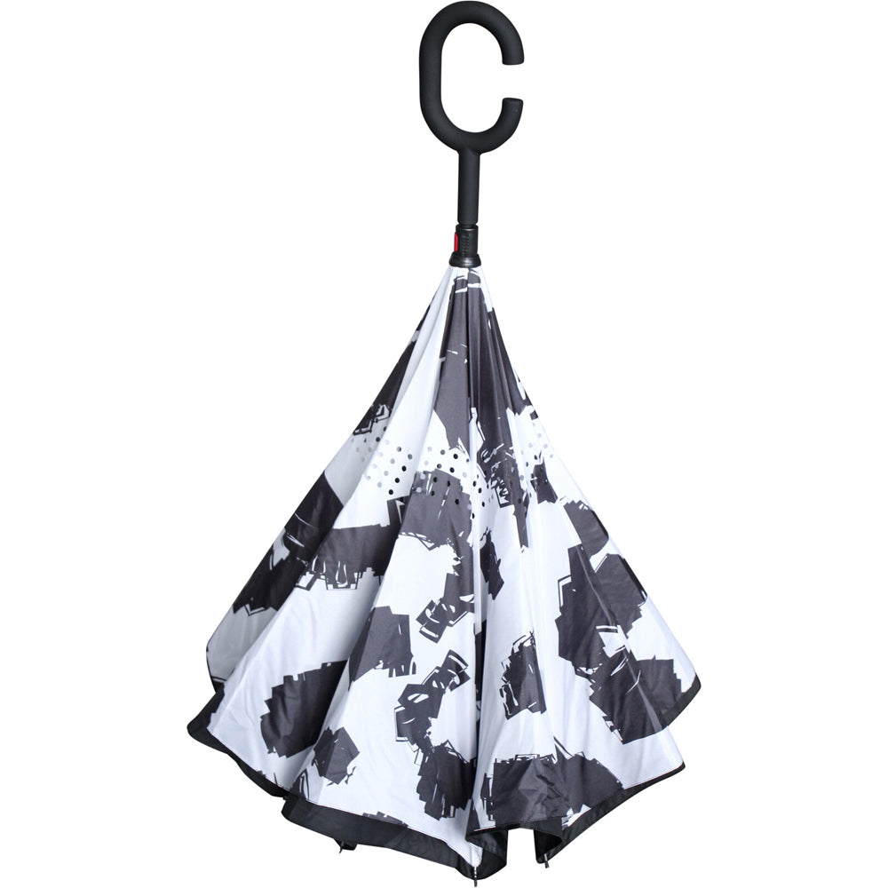 LVD Cow Print Umbrella C-Handle Wind Resistant Sun/Rain Shade 107cm Blk/wht — image 2