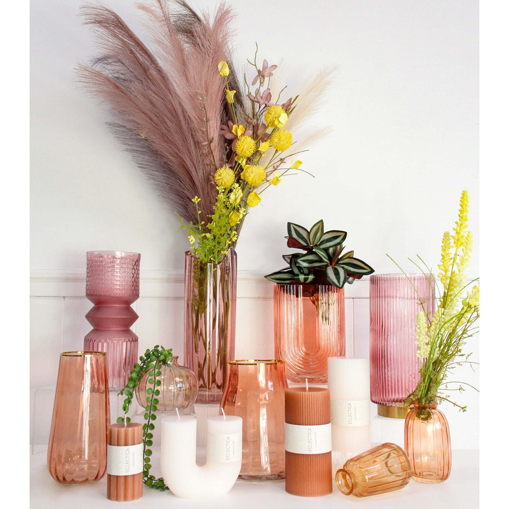 LVD Ribbed 25cm Glass Flower Vase Tabletop Home/Room Display Decor Large Rhubarb — image 2