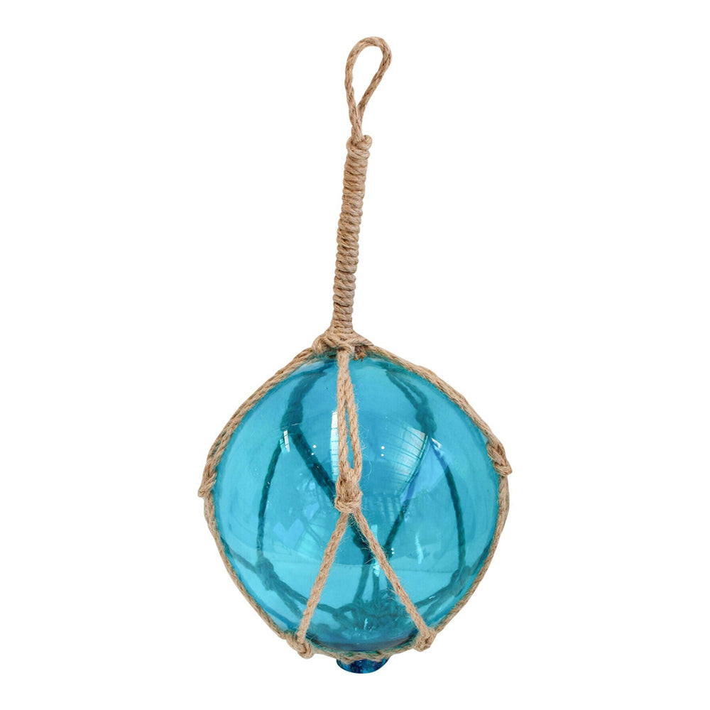 LVD Glass Round Ball Sphere w Jute Rope Hanging Home Room Decor Azure — 20cm Large