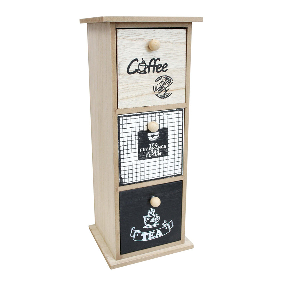LVD Triple Cafe MDF 31.5cm Drawers Home/Kitchen Decorative Coffee/Teabags Organiser