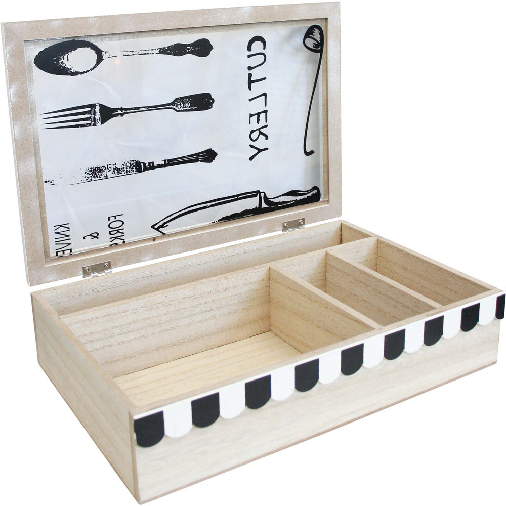 LVD MDF/Glass 30cm Multi Cutlery Box Home/Kitchen Decor Organiser Utensil Storage