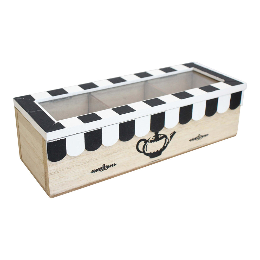 LVD Cafe MDF/Glass 24cm Tea Box Home/Kitchen Teabag Organiser Storage Rectangle Sml