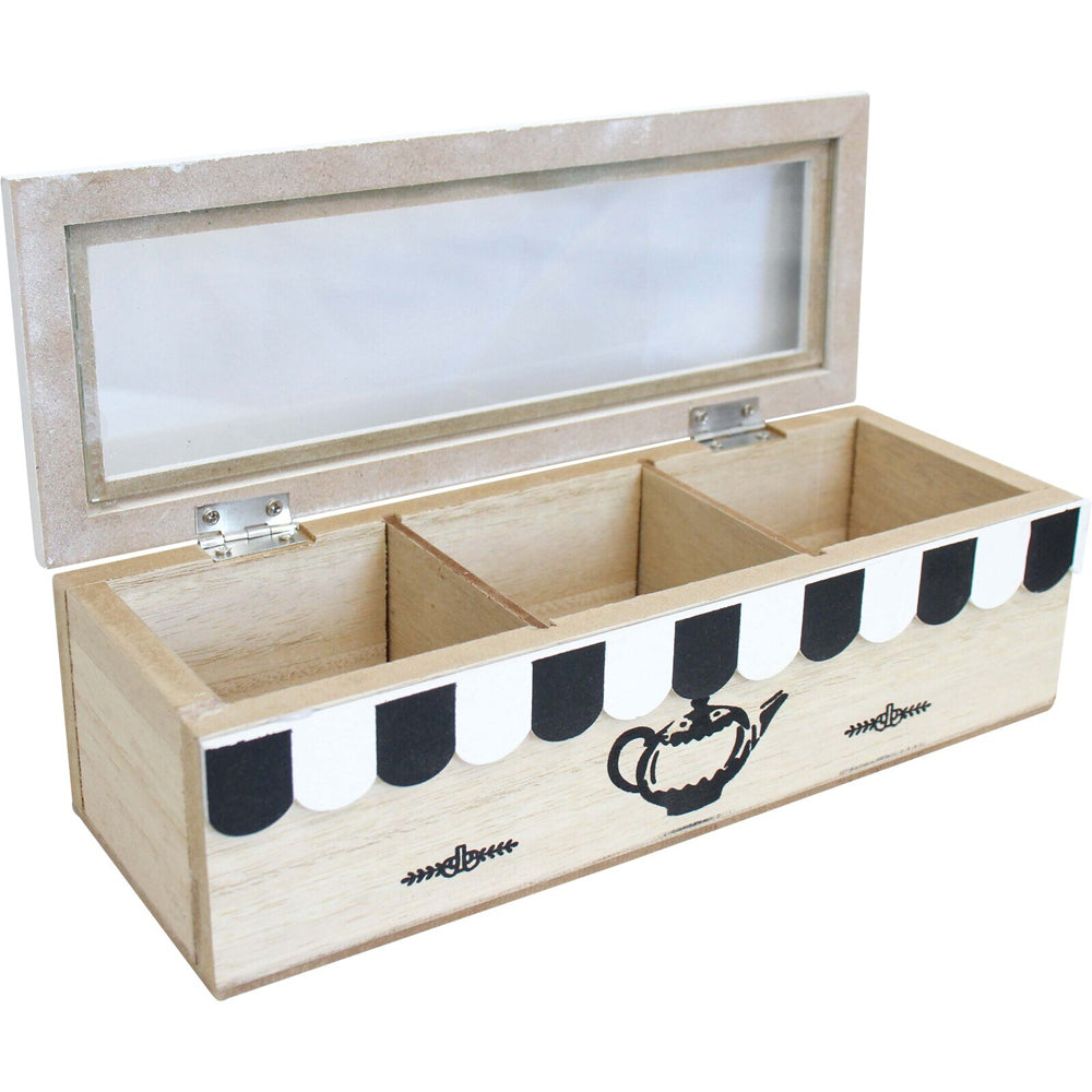 LVD Cafe MDF/Glass 24cm Tea Box Home/Kitchen Teabag Organiser Storage Rectangle Sml — image 2