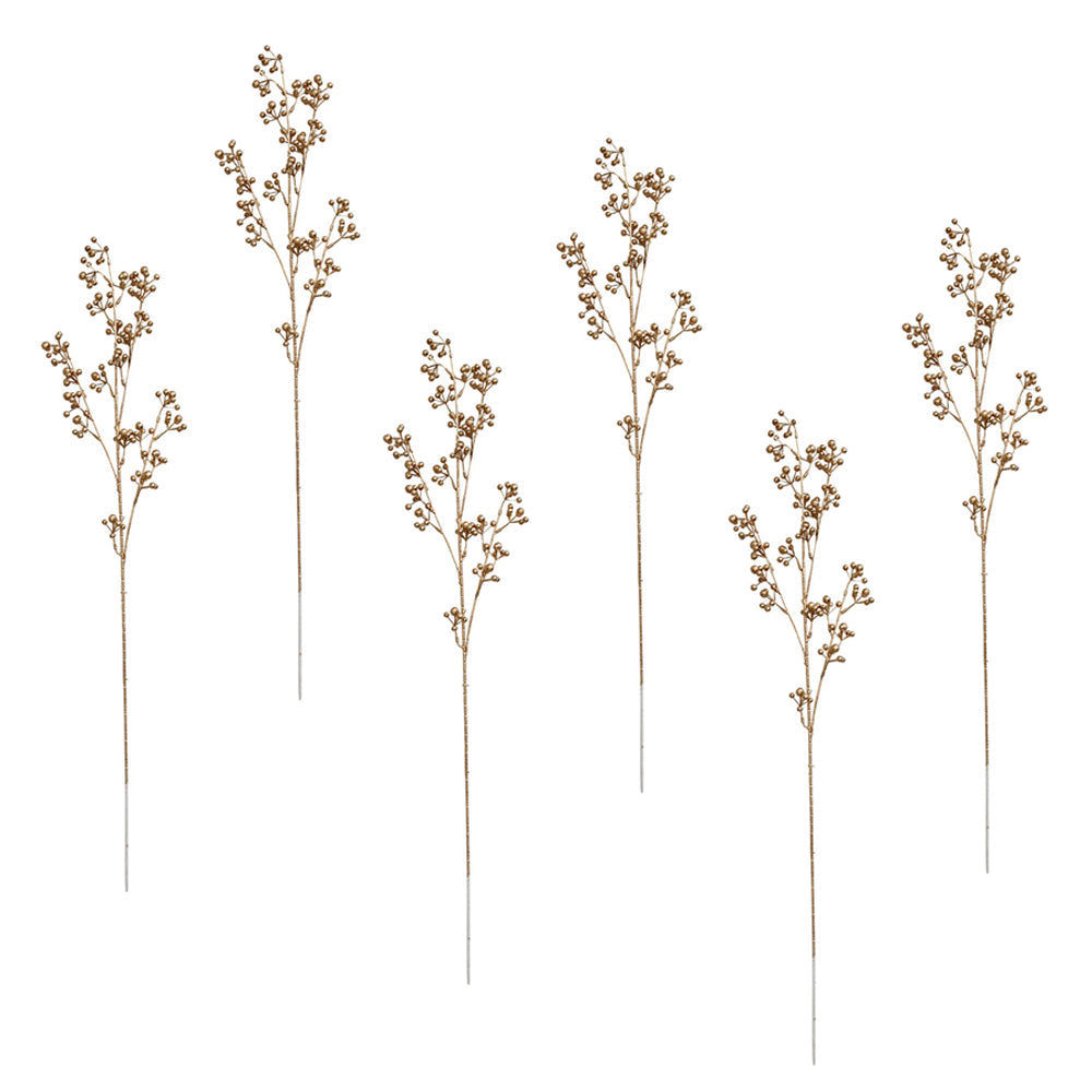 LVD Faux 80cm Stem Berries Artificial/Fake Home/Office Decor Foliage Plant Gold (6 Pack)